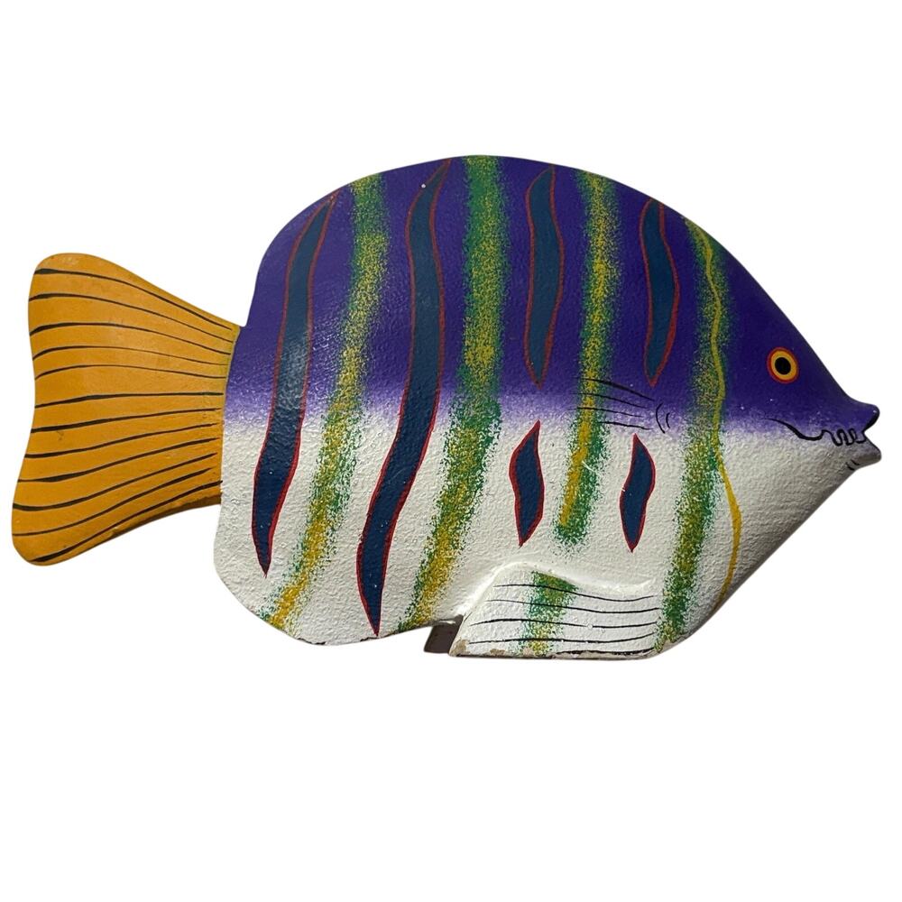Hand Carved Wooden Tropical Fish Shelf Sitter Coastal Beach Decor Indonesia